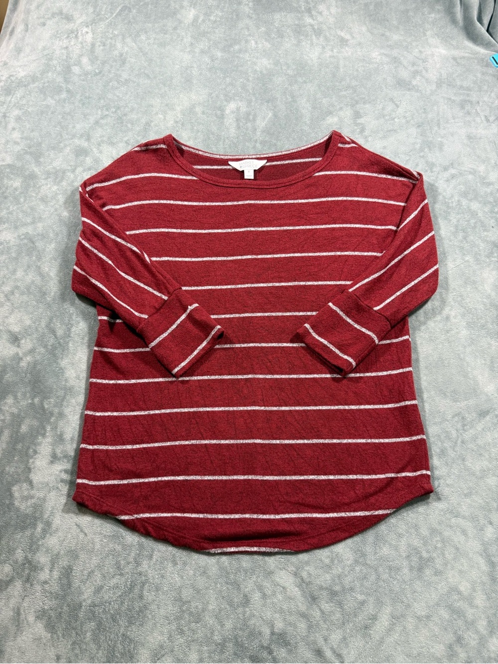 Market & Spruce Maroon White Striped 3/4 Sleeve Knit Top Size Medium